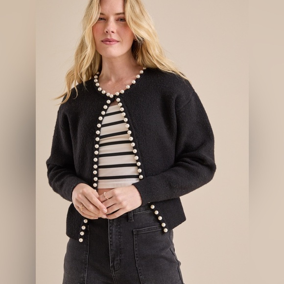 Incashmere  pearl trim wool blend cardigan size XL - Picture 14 of 16